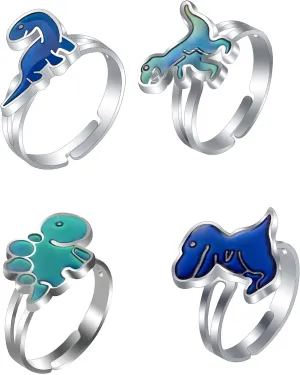 COLORFUL BLING Mood Rings Dinosaur Rings Set Color Changing Emotion Feeling Temperature Finger Ring Cute Tyrannosaurus Triceratops Butterfly Turtle Adjustable Knuckle Ring for Women