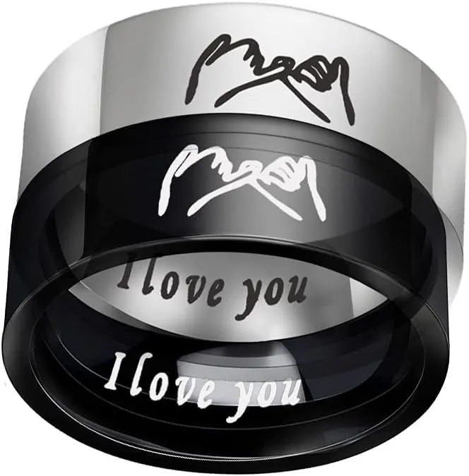 COLORFUL BLING Pinky Promise Couple Rings Stainless Steel Polish I Love You Engagement Wedding Ring Band for Friendship Lovers Valentines Wedding Jewelry