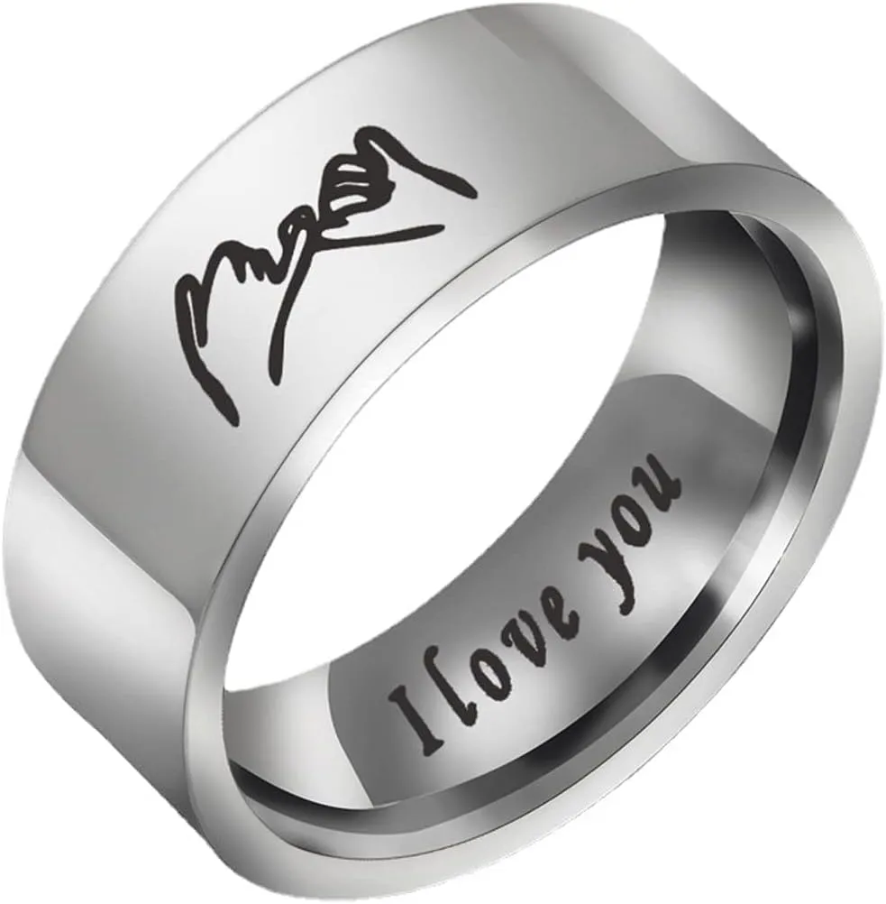 COLORFUL BLING Pinky Promise Couple Rings Stainless Steel Polish I Love You Engagement Wedding Ring Band for Friendship Lovers Valentines Wedding Jewelry