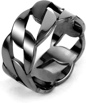 COLORFUL BLING Punk Hip Hop Motorcycle Gold Silver Black Stainless Steel Curb Cuban Link Chain Rings for Women Men Statement Band Size 7-12 Thumb Rock Jewelry