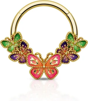 Colorful Butterfly Septum Rings 16G Floral Septum Jewelry Gold Helix Daith Earrings for Women Helix Daith Piercing Jewelry Stainless Steel