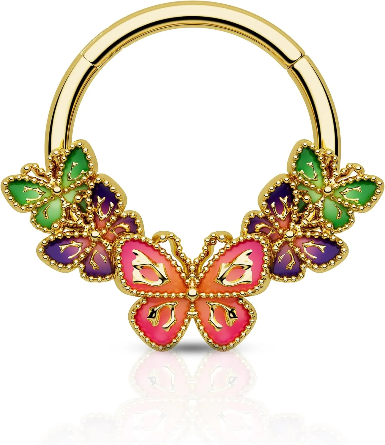 Colorful Butterfly Septum Rings 16G Floral Septum Jewelry Gold Helix Daith Earrings for Women Helix Daith Piercing Jewelry Stainless Steel