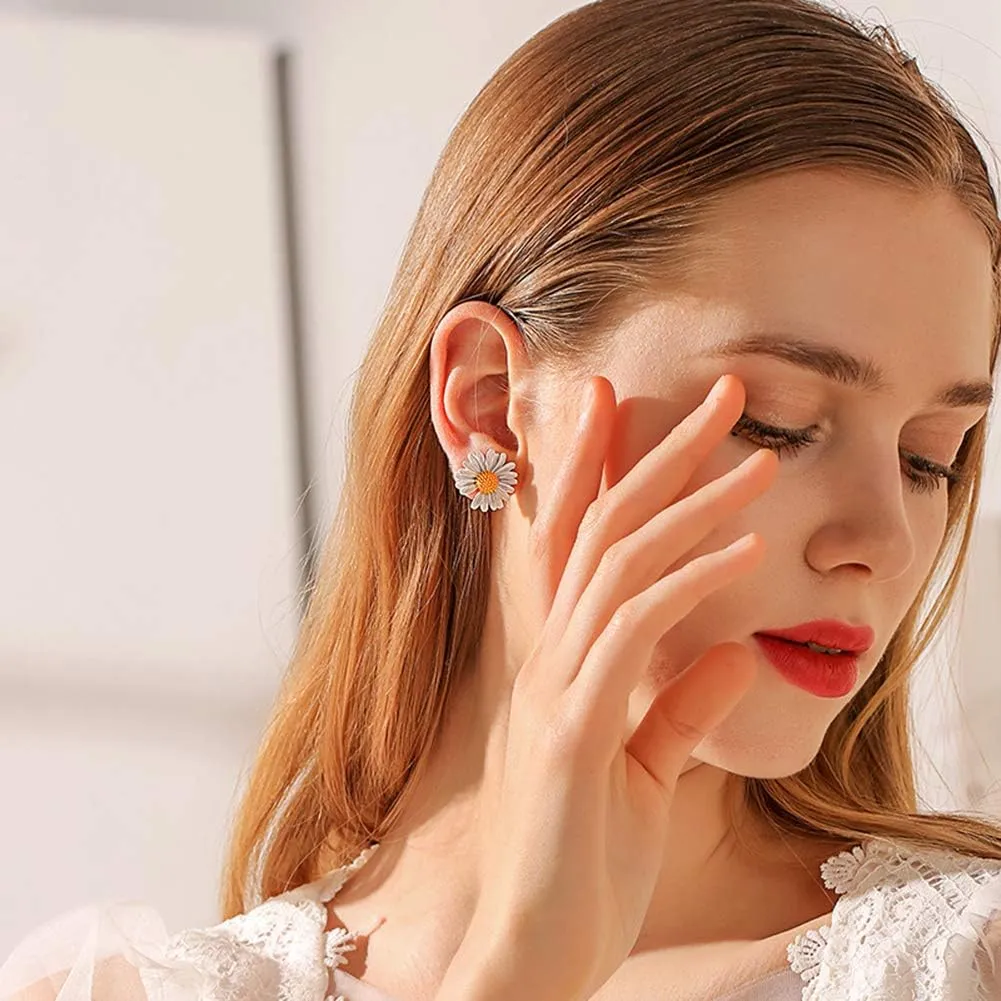 Colorful Daisy Flower Stud Earrings for Women Sunflower Earrings Studs with Sterling Silver Post Floral Ear Jewelry Gift Hypoallergenic