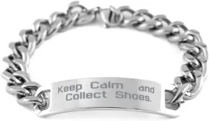 Cool Shoe Collecting Cuban Chain Bracelet, Keep Calm and Collect, Present For Friends, Perfect Gifts From Friends, Friendship bracelet, Best friend bracelet, Cuban link bracelet, Silver chain