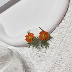 Cosmos Flower Handmade earing Crochet Earrings Present for Women with 925 Sterling Silver Plated 14K Gold Stub Earring For Women Girls (cosmos)