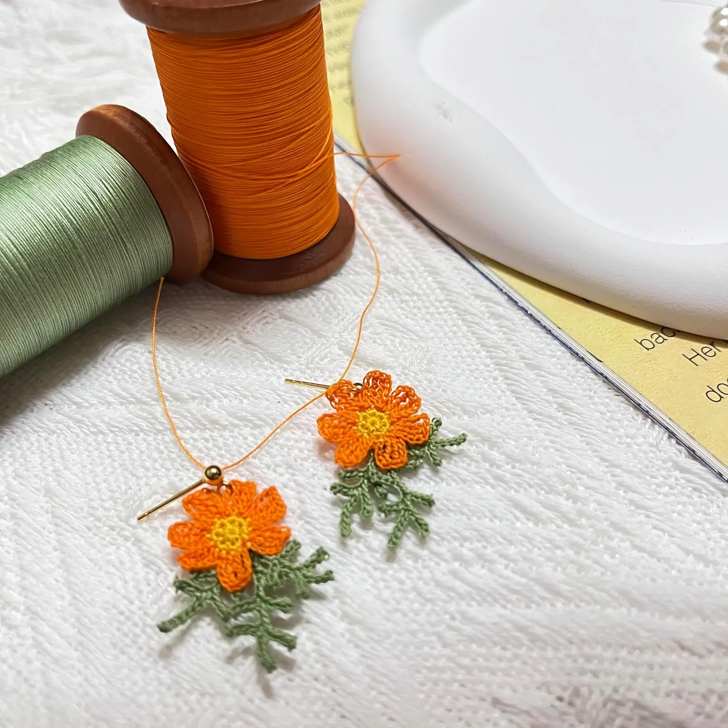 Cosmos Flower Handmade earing Crochet Earrings Present for Women with 925 Sterling Silver Plated 14K Gold Stub Earring For Women Girls (cosmos)