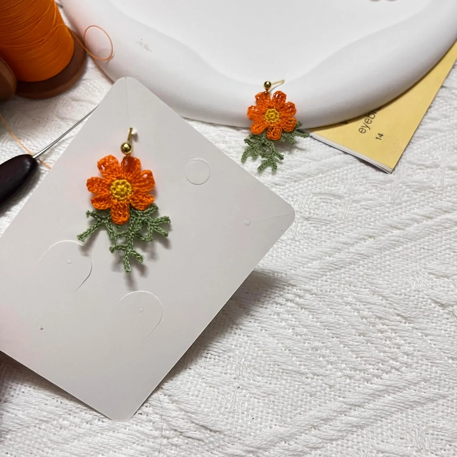 Cosmos Flower Handmade earing Crochet Earrings Present for Women with 925 Sterling Silver Plated 14K Gold Stub Earring For Women Girls (cosmos)