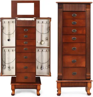COSTWAY Jewelry Armoire Cabinet, Wooden Jewelry Storage Chest with 7 Drawers, 2 Side Doors, Flip-up Mirror & Top Divided Organizer, Standing Jewelry Cabinet for Women Girls, Dark Walnut