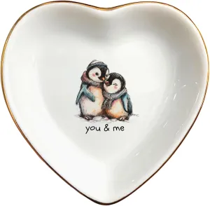 Couple Penguin Ceramic Tray Dish-Valentines Mother Day Gift Jewelry Trinket Tray,-Penguin Love Couple Ring Trinket- Anniversary Birthday Christmas Valentine Gifts For Her Wife Girlfriend