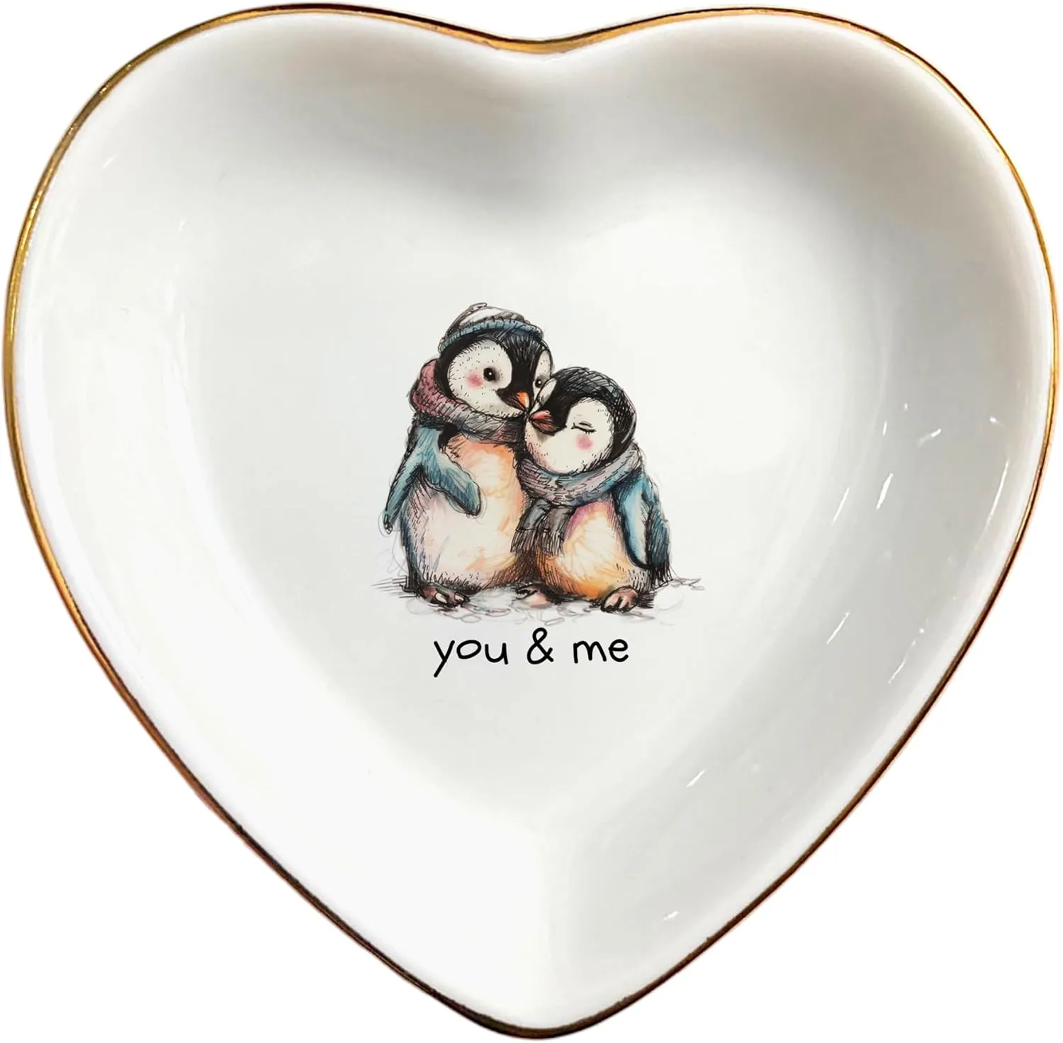 Couple Penguin Ceramic Tray Dish-Valentines Mother Day Gift Jewelry Trinket Tray,-Penguin Love Couple Ring Trinket- Anniversary Birthday Christmas Valentine Gifts For Her Wife Girlfriend