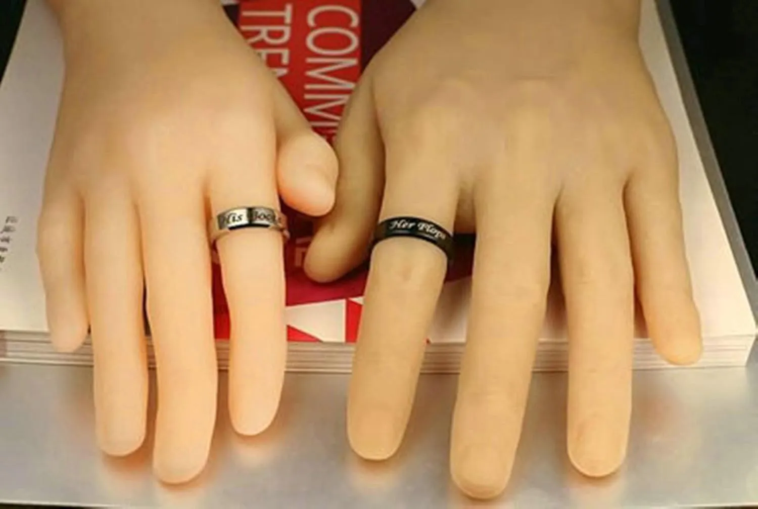 Couples Promise Rings for Him and Her Set, His Boots Her Flops Bands Ring Stainless Steel Promise Ring Custom Silver Black