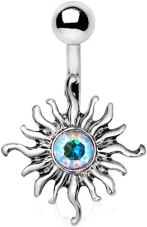 Covet Jewelry 316L Stainless Steel Aurora Borealis Tribal Sun Navel Ring