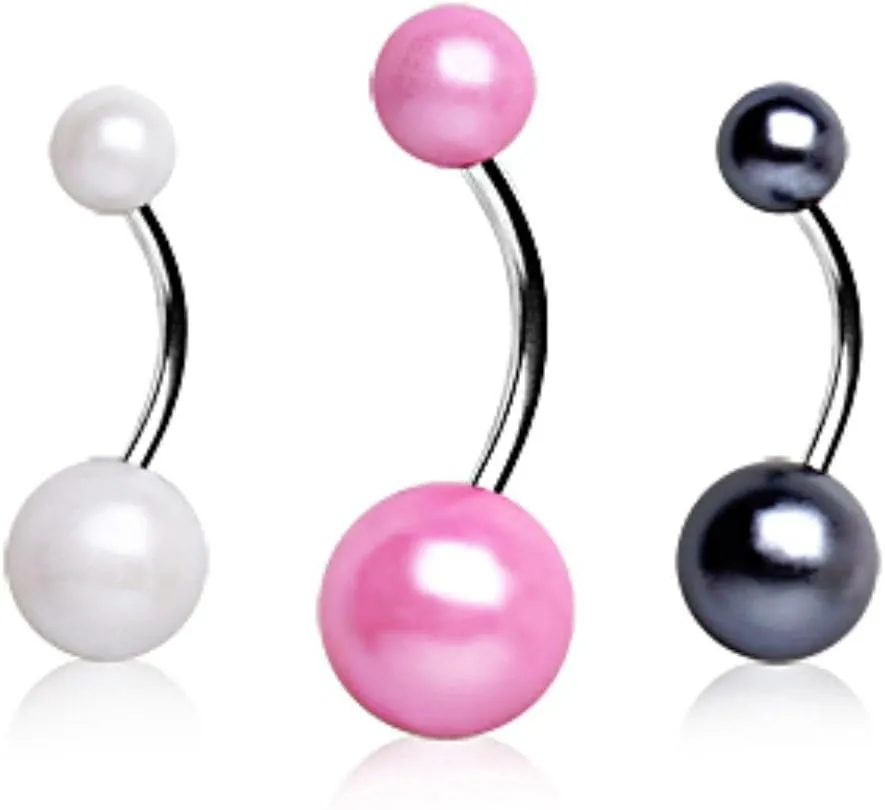 Covet Jewelry 316L Surgical Steel Navel Ring with Pearl Acrylic Balls