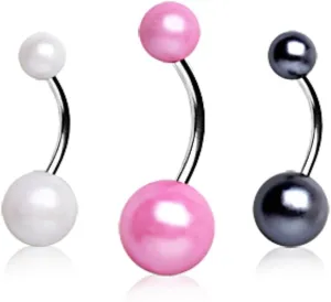 Covet Jewelry 316L Surgical Steel Navel Ring with Pearl Acrylic Balls
