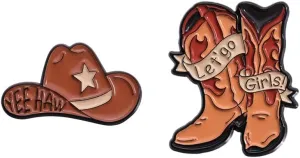 Cowboy Cowgirl Boots Hat Lucky Enamel Pin Brooch for Women Girls Boys 2 Pcs Brown Western Cute Novelty Lapel Pins Star Letter Brooches Travel Adventure Badge Backpack Jewelry Decoration