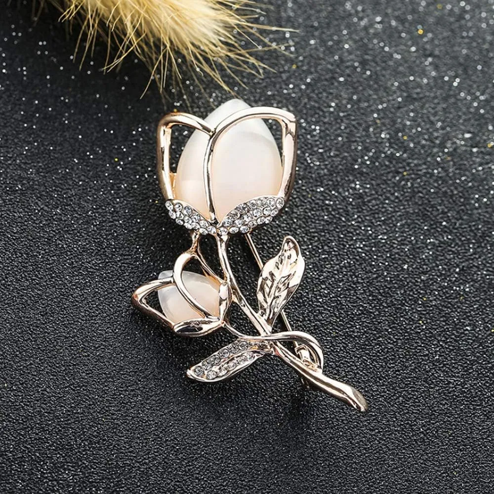 Created Crystal Brooch Crystal Rhinestone Rose Flower Fashion Pin Gift Women Girls Rose Gold