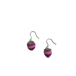 Crochet Handmade strawberry shape Earrings Knitted Earrings for women girls with 925 sterling silver plated platinum Cute Statement Jewelry