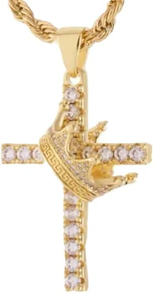 Cross Crown Necklace Men's Women's 18K Gold Plated Cross Pendant Necklace Jesus Christ Pendant Religious Jewelry Gifts