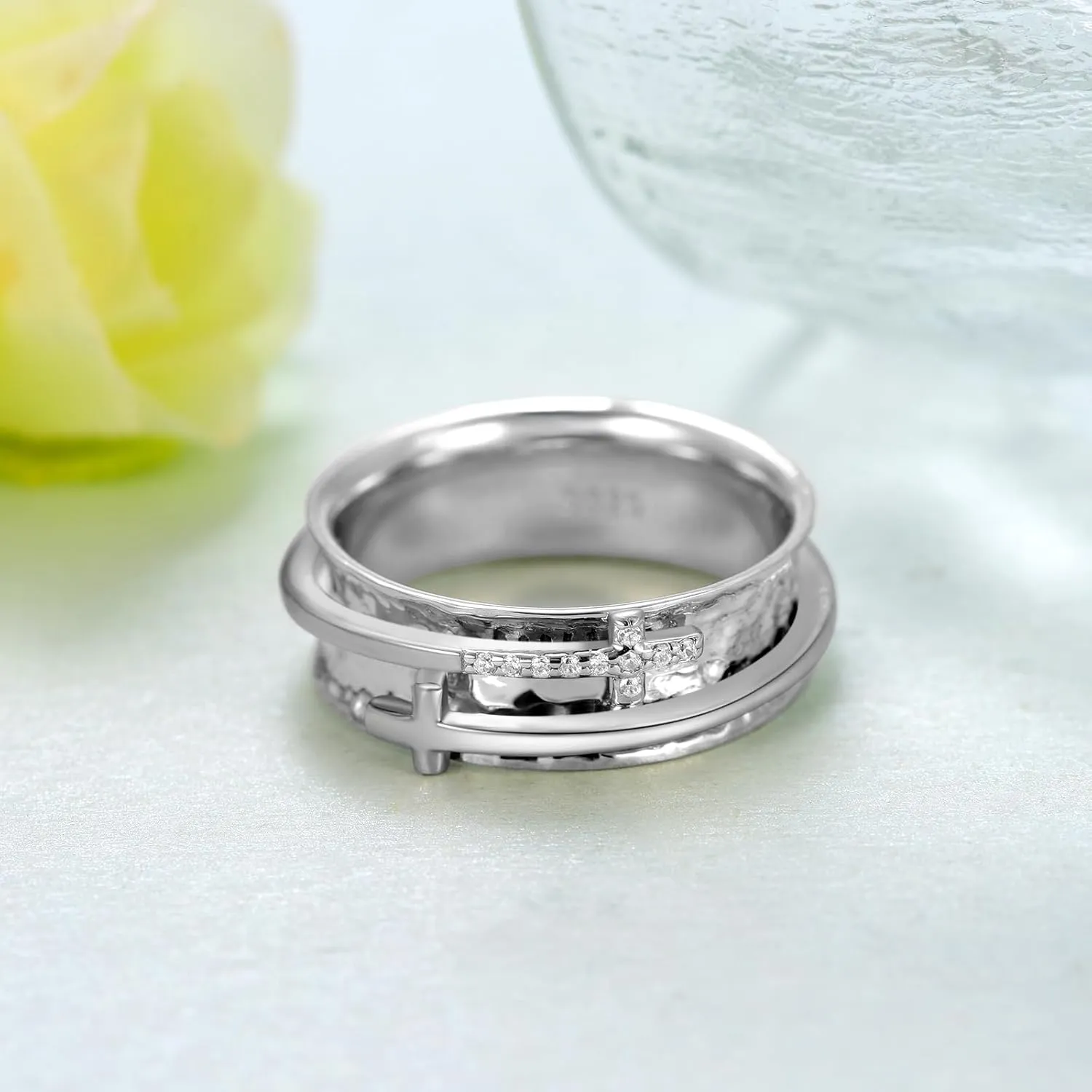 Cross Fidget Ring for Anxiety 925 Sterling Silver Fidget Spinner Ring Anxiety Jewelry for Women Men