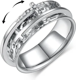 Cross Fidget Ring for Anxiety 925 Sterling Silver Fidget Spinner Ring Anxiety Jewelry for Women Men