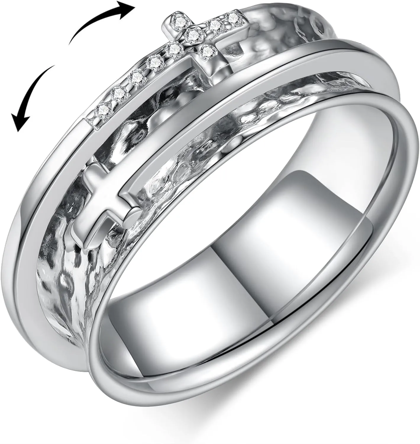 Cross Fidget Ring for Anxiety 925 Sterling Silver Fidget Spinner Ring Anxiety Jewelry for Women Men