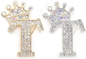 Crown Initial Brooch Pins A-Z 26 Letters Brooches for Women Crystal Alphabet Letter Lapel Pin Rhinestone Badges for Hat Bag Pants 2pcs Gold Silver Plated Initial Breastpin Gift for Valentine's Day Mother's Day