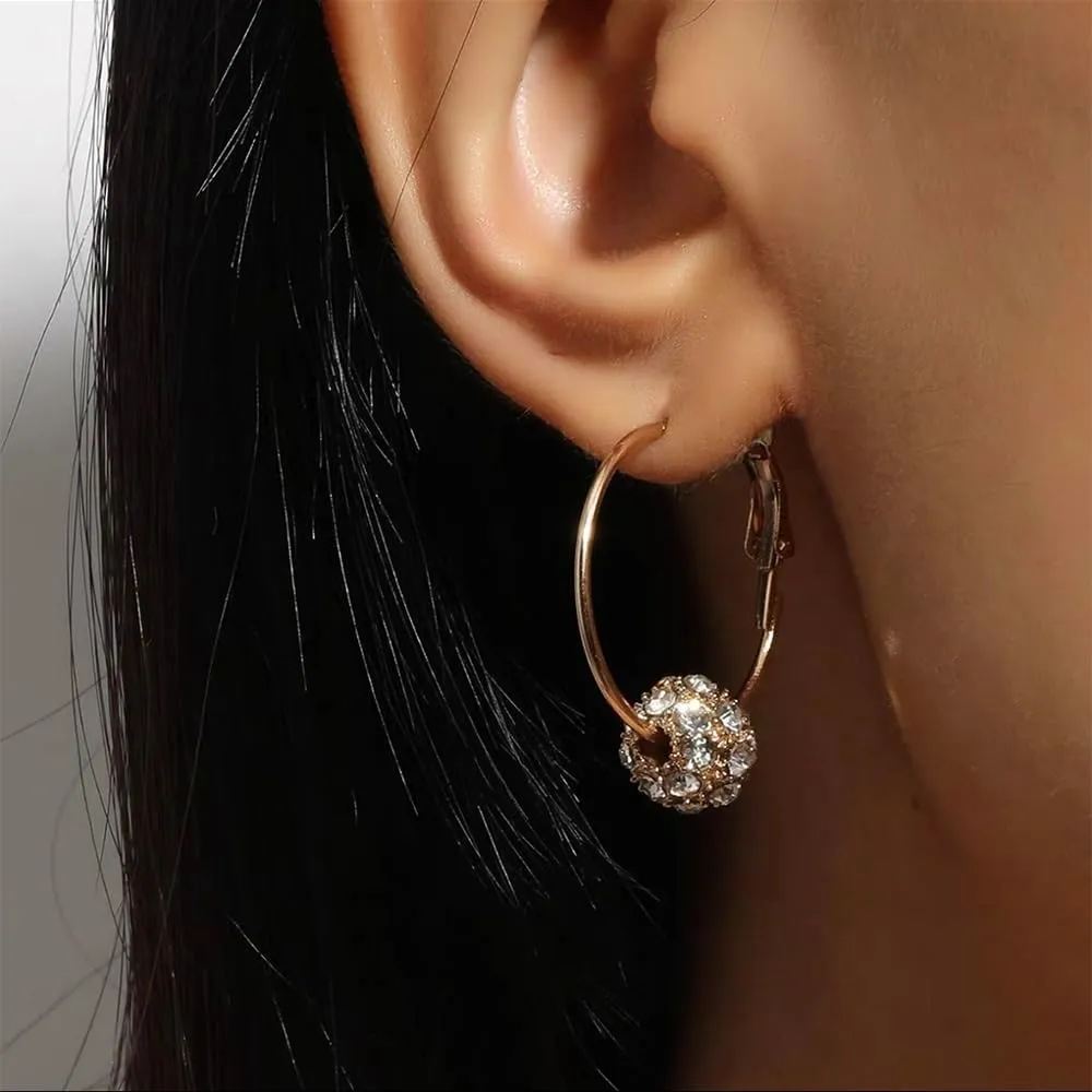 Crystal Disco Ball Dangle Hoop Earrings for Women Girls Cubic Zirconia White Colorful Rhinestone Cluster Ball Dangle Drop Piercing Hoops Studs Earring Delicate Danity Wedding Birthday Party Jewelry Gifts