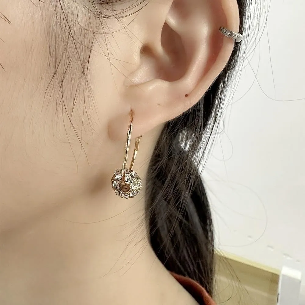 Crystal Disco Ball Dangle Hoop Earrings for Women Girls Cubic Zirconia White Colorful Rhinestone Cluster Ball Dangle Drop Piercing Hoops Studs Earring Delicate Danity Wedding Birthday Party Jewelry Gifts