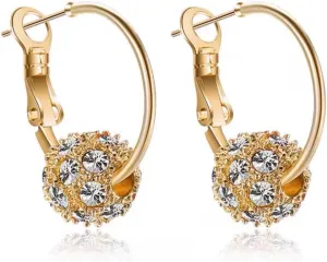 Crystal Disco Ball Dangle Hoop Earrings for Women Girls Cubic Zirconia White Colorful Rhinestone Cluster Ball Dangle Drop Piercing Hoops Studs Earring Delicate Danity Wedding Birthday Party Jewelry Gifts