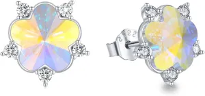 Crystal Flower Earrings Sterling Silver Flower Stud Earrings Small Crystals Birthstone Studs Hypoallergenic Cute Flower Earrings Jewelry