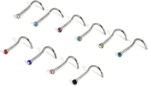Crystal Nose Nail Set Colorful Piercing Nose Studs Rings Nose Ring for Women Mencolor