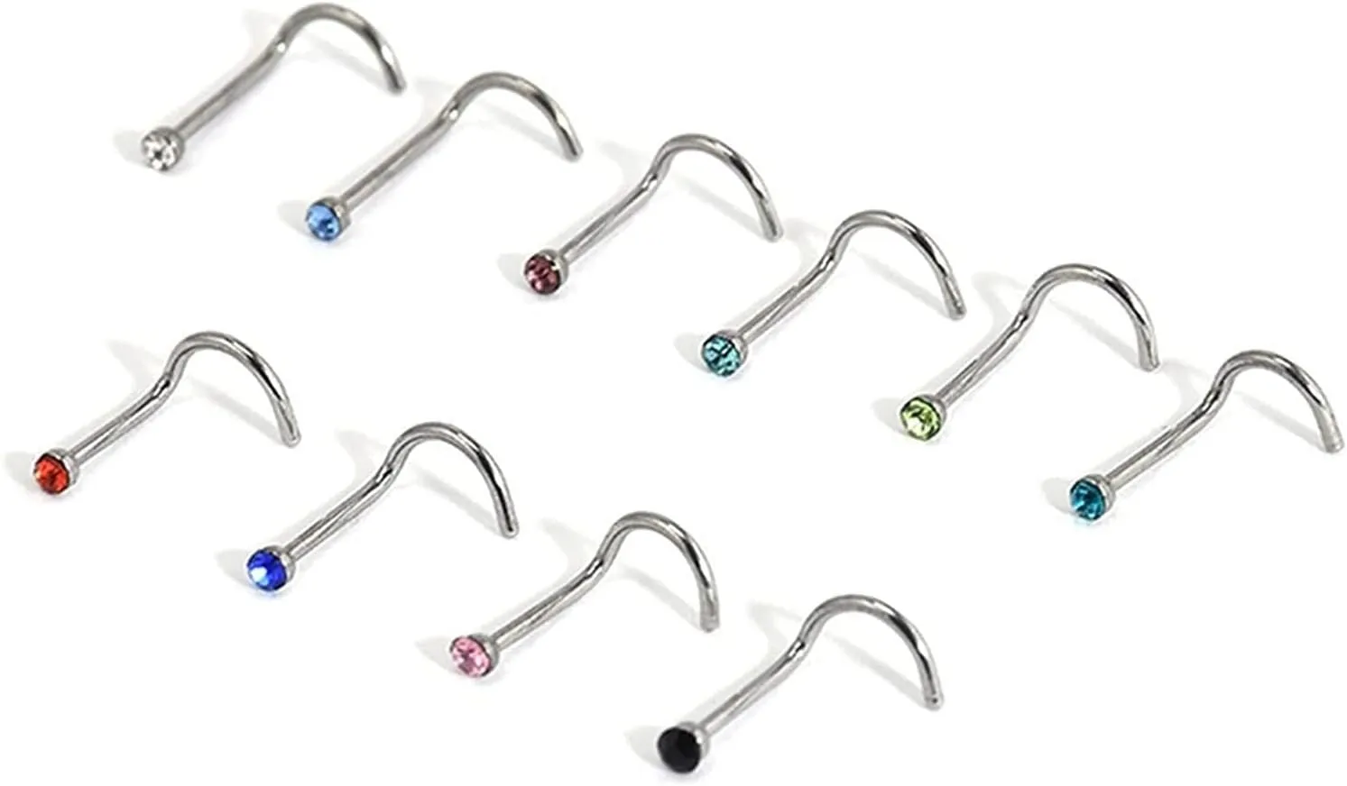 Crystal Nose Nail Set Colorful Piercing Nose Studs Rings Nose Ring for Women Mencolor