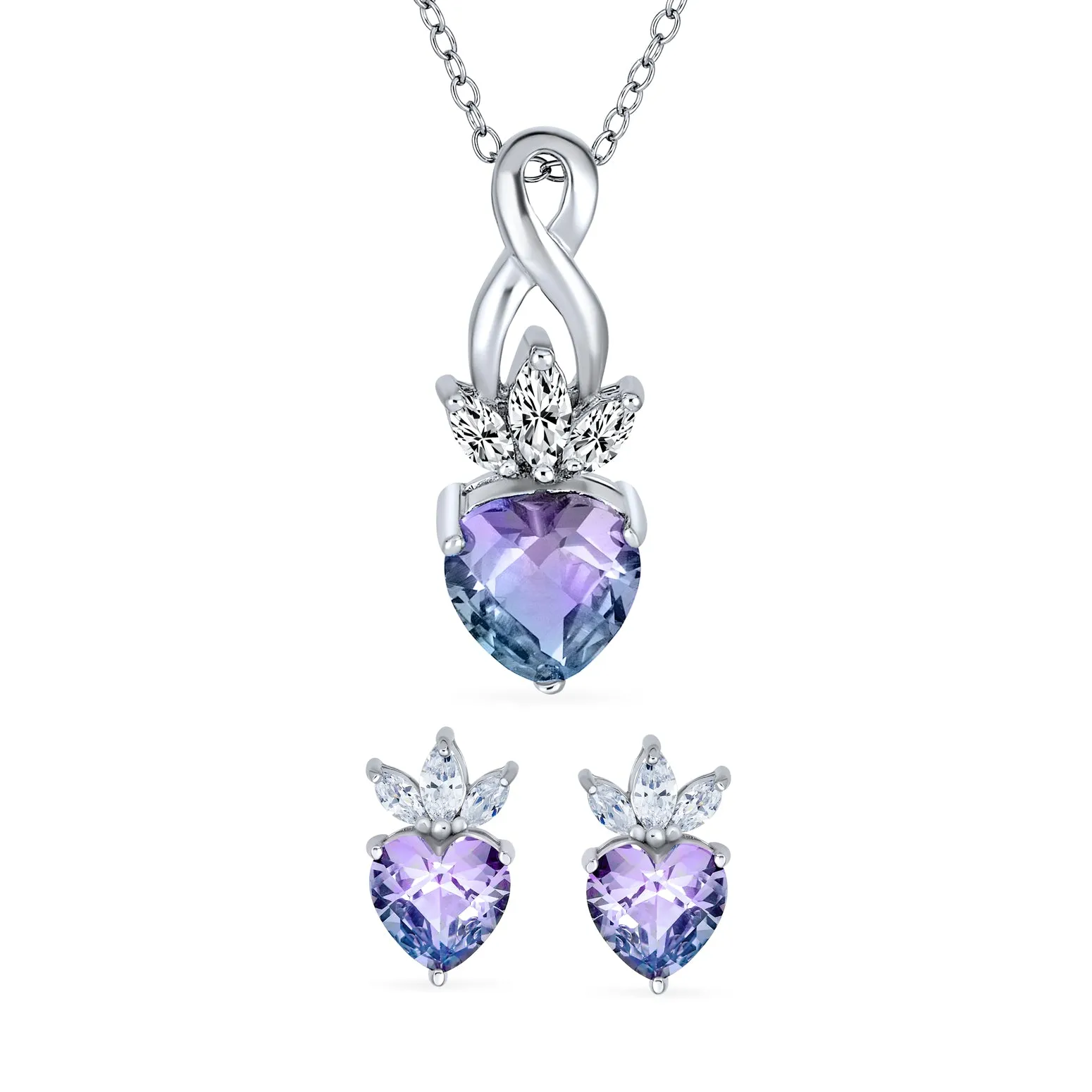 Cubic Zirconia Crown Infinity Pendant Necklace with Mystic Rainbow Heart Shape