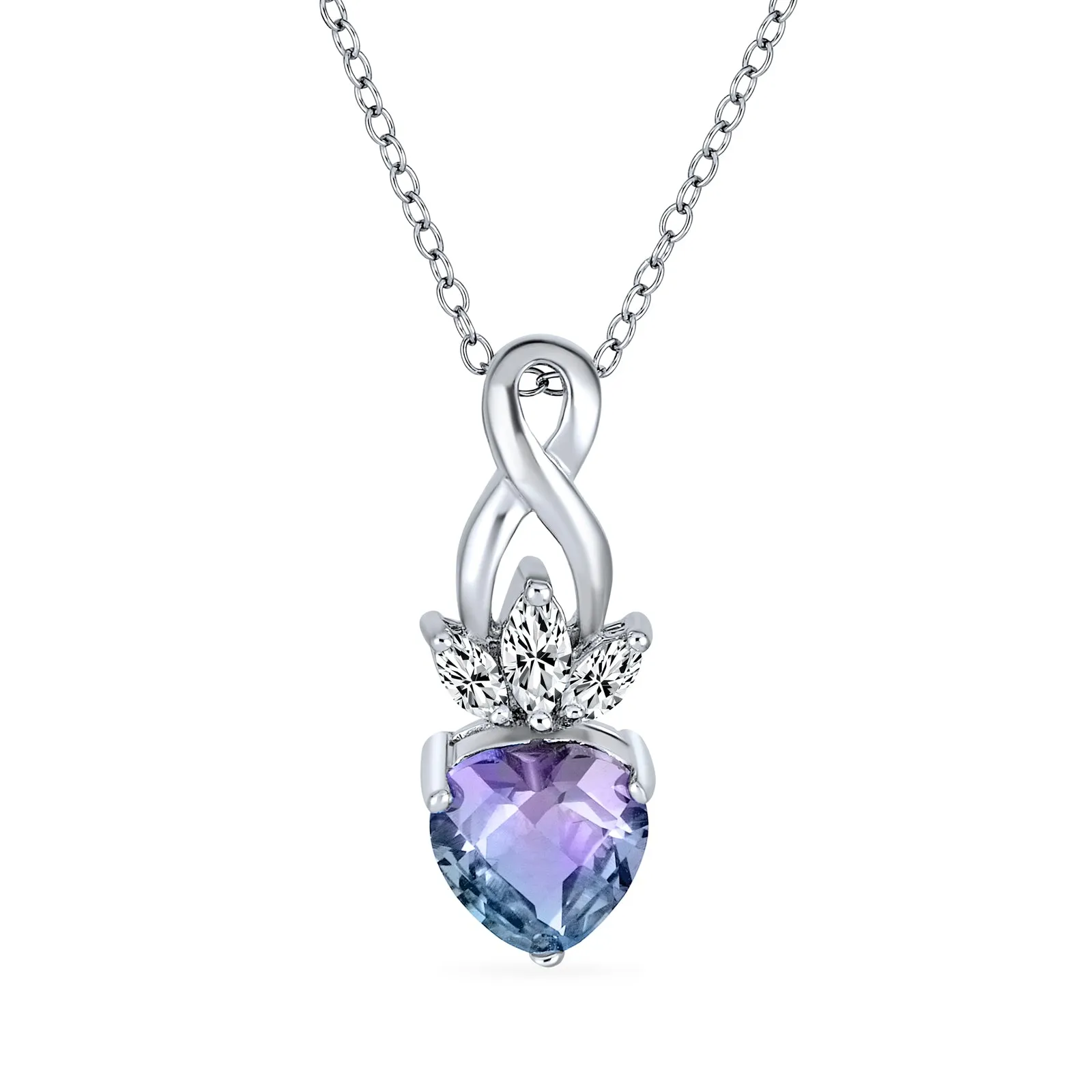 Cubic Zirconia Crown Infinity Pendant Necklace with Mystic Rainbow Heart Shape