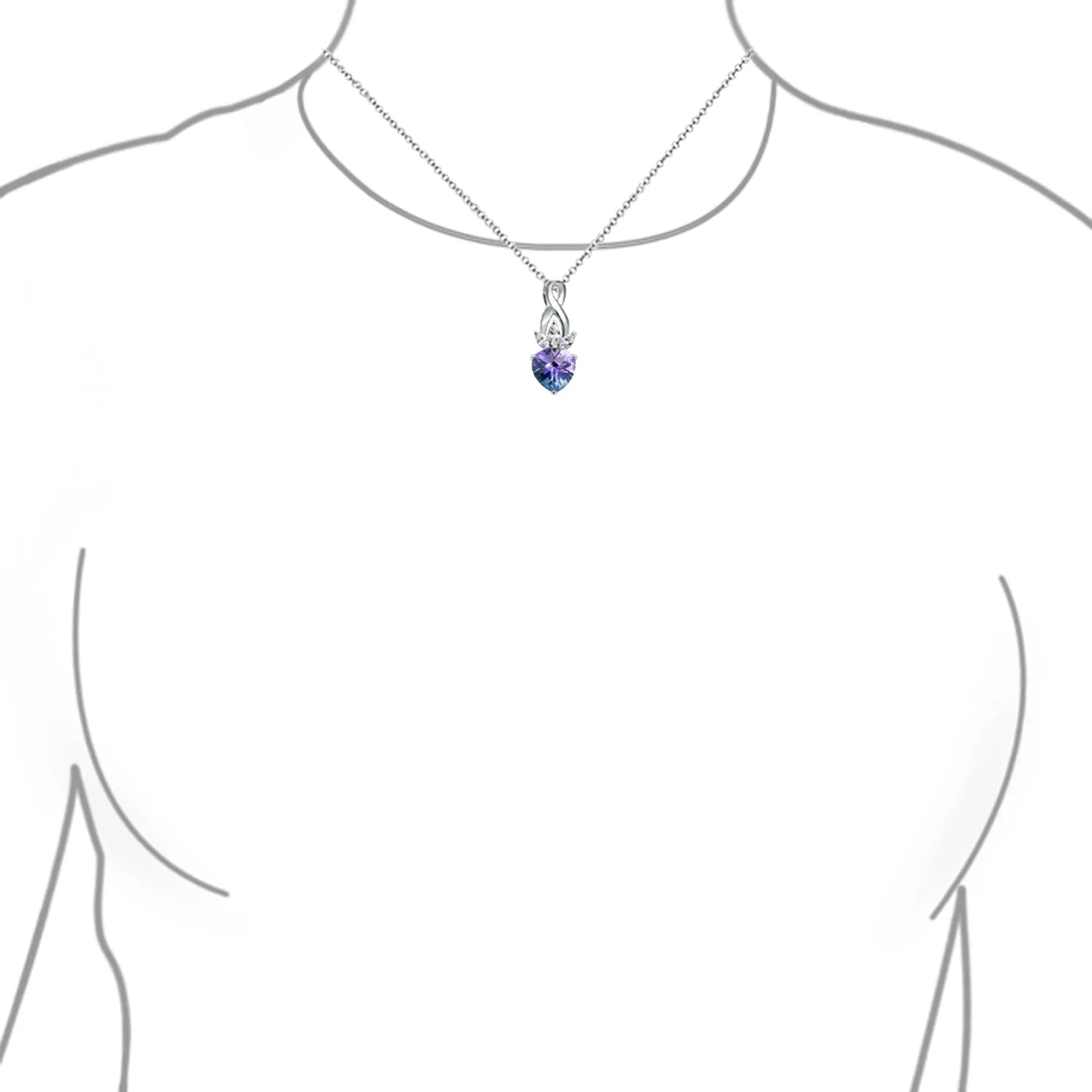 Cubic Zirconia Crown Infinity Pendant Necklace with Mystic Rainbow Heart Shape