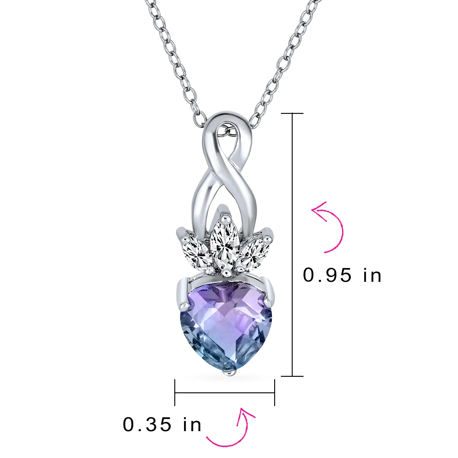 Cubic Zirconia Crown Infinity Pendant Necklace with Mystic Rainbow Heart Shape
