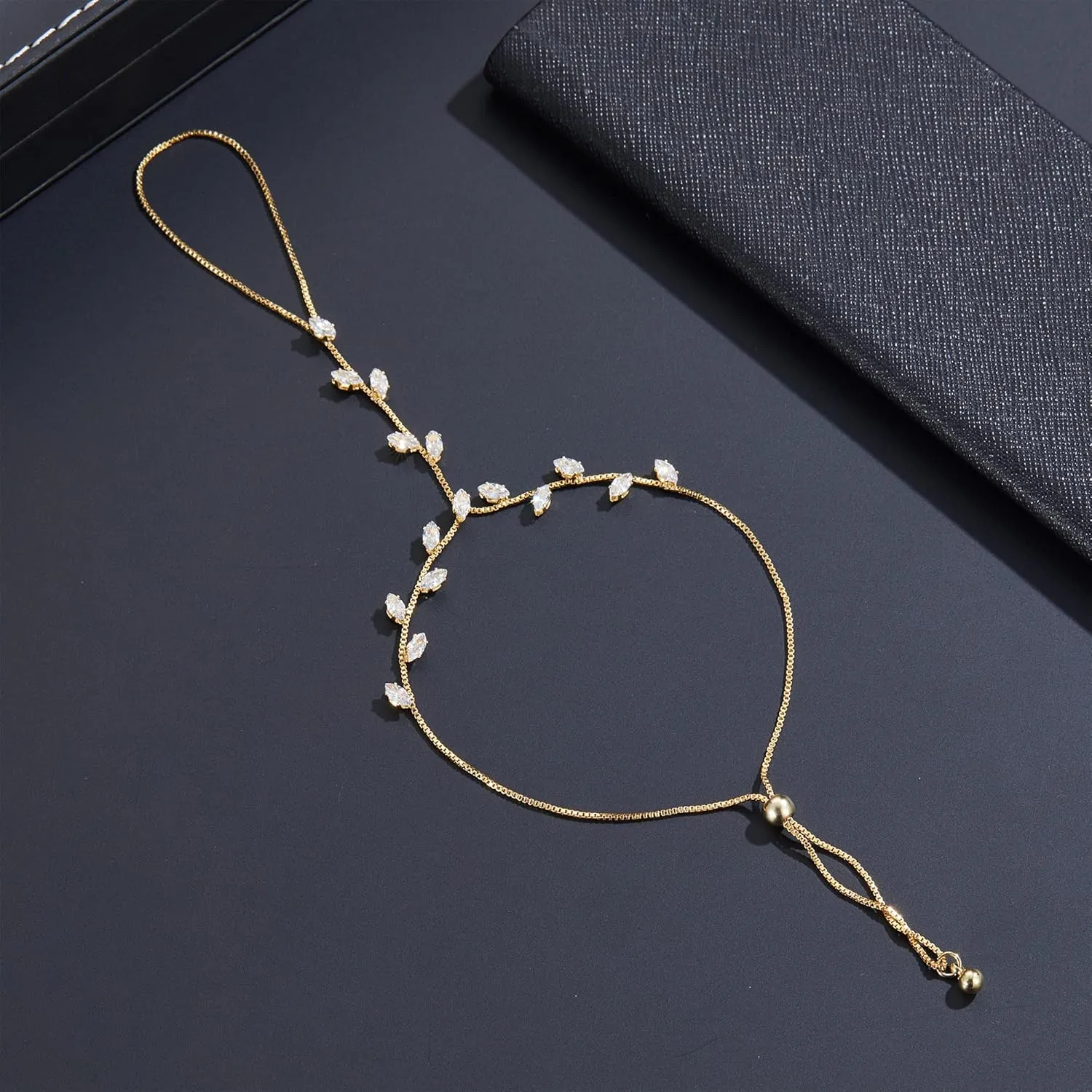 Cubic Zirconia Palm Chain Bracelet for Women Silver Color Hand Bracelet Cluster CZ with Ring Hand Harness Bangle