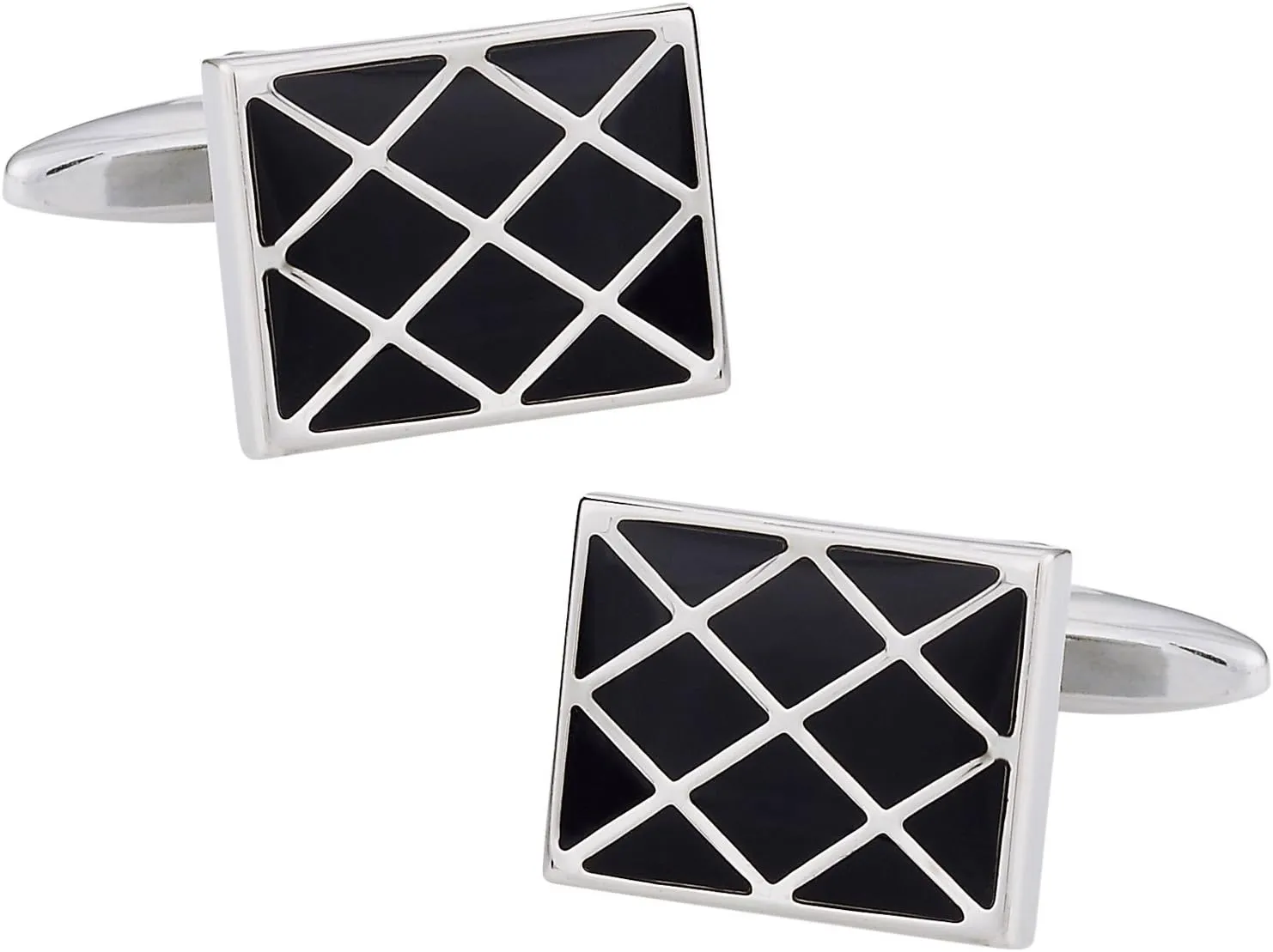 Cuff-Daddy Black & Silver Enamel Checkerboard Cufflinks