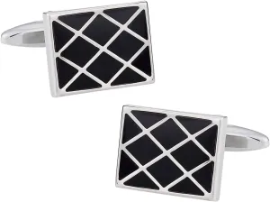 Cuff-Daddy Black & Silver Enamel Checkerboard Cufflinks