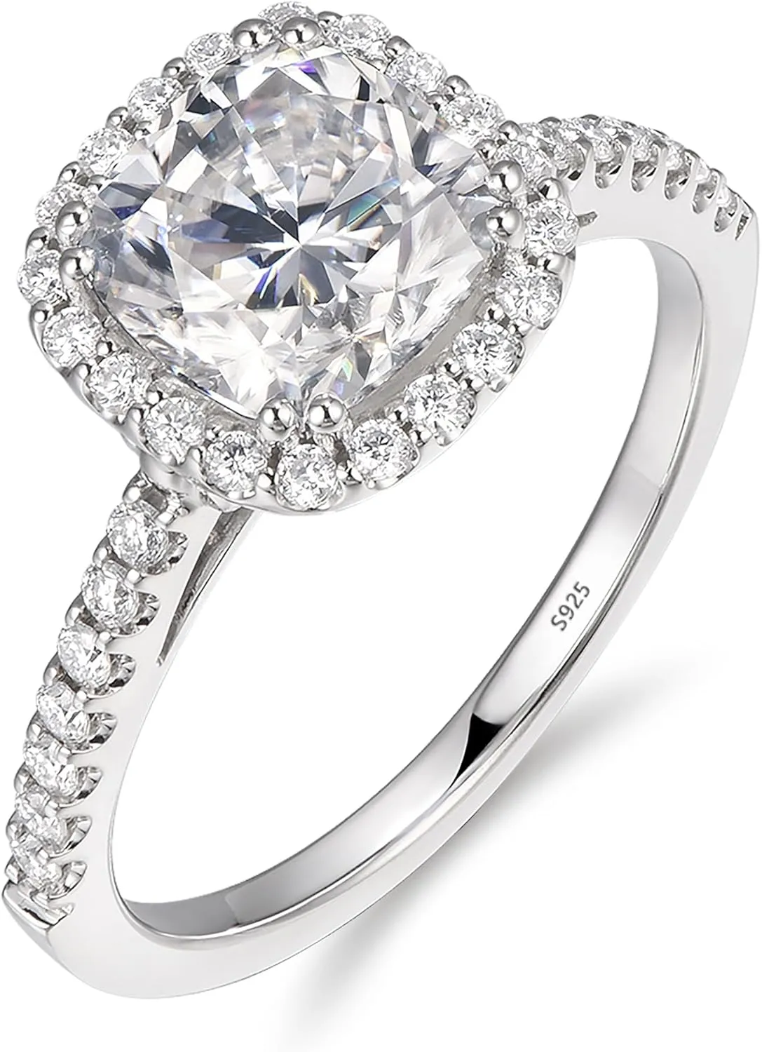 Cushion Moissanite Rings, 2 Carat Moissanite Engagement Ring, Cushion Halo Engagement Ring
