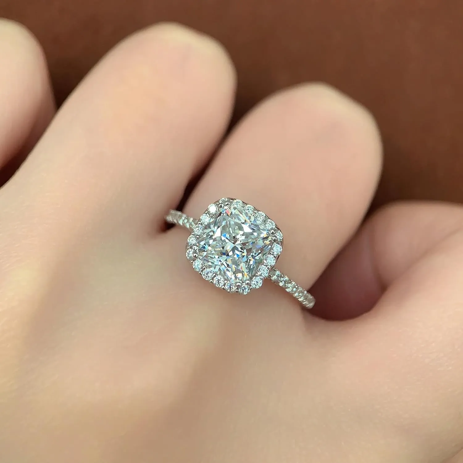 Cushion Moissanite Rings, 2 Carat Moissanite Engagement Ring, Cushion Halo Engagement Ring