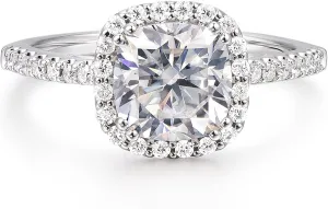 Cushion Moissanite Rings, 2 Carat Moissanite Engagement Ring, Cushion Halo Engagement Ring