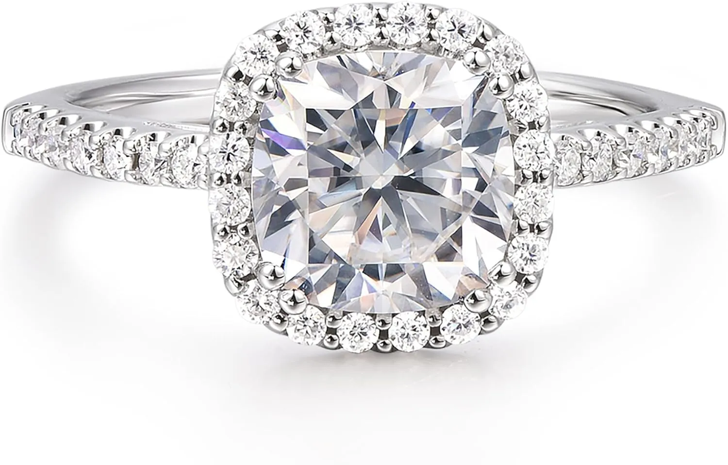 Cushion Moissanite Rings, 2 Carat Moissanite Engagement Ring, Cushion Halo Engagement Ring