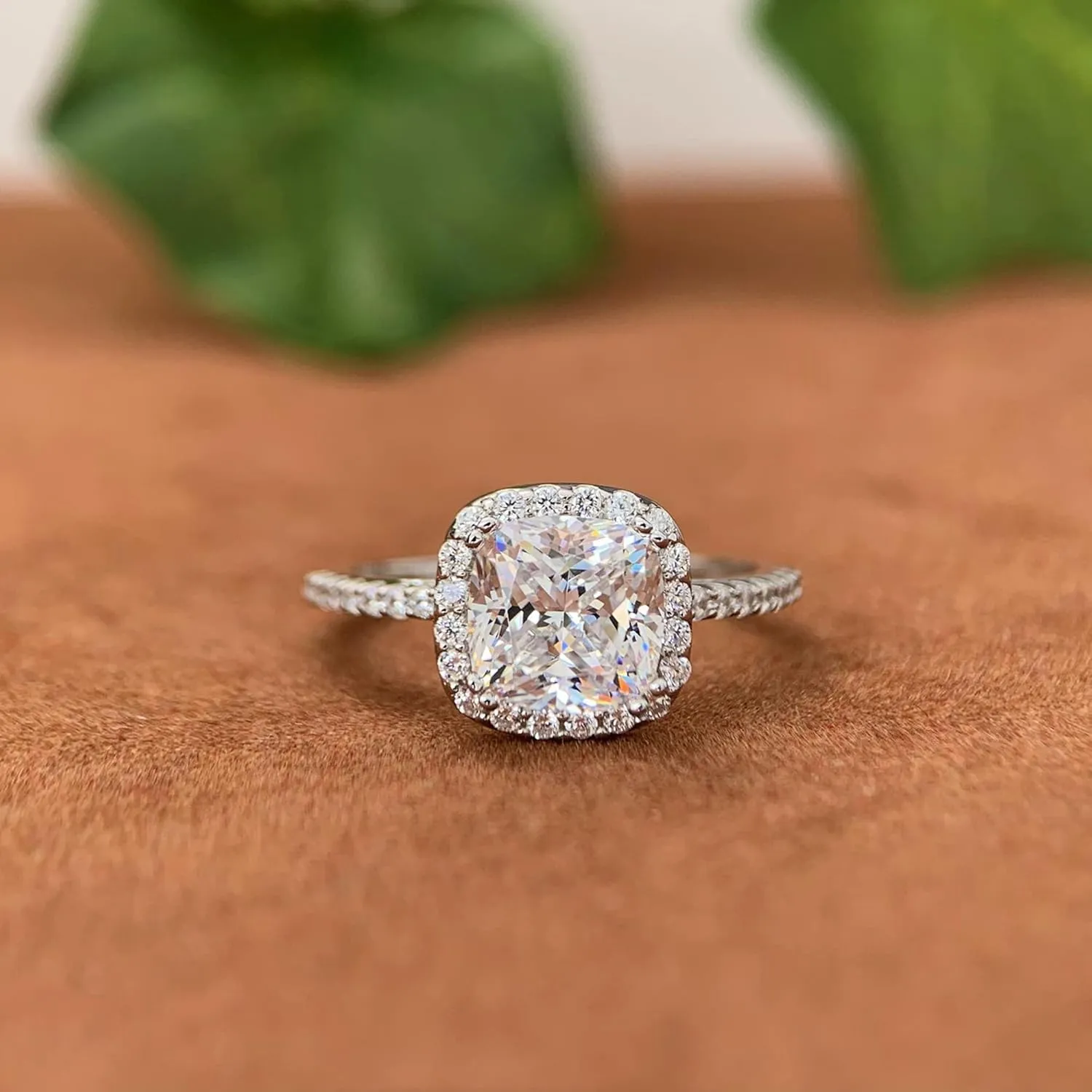 Cushion Moissanite Rings, 2 Carat Moissanite Engagement Ring, Cushion Halo Engagement Ring