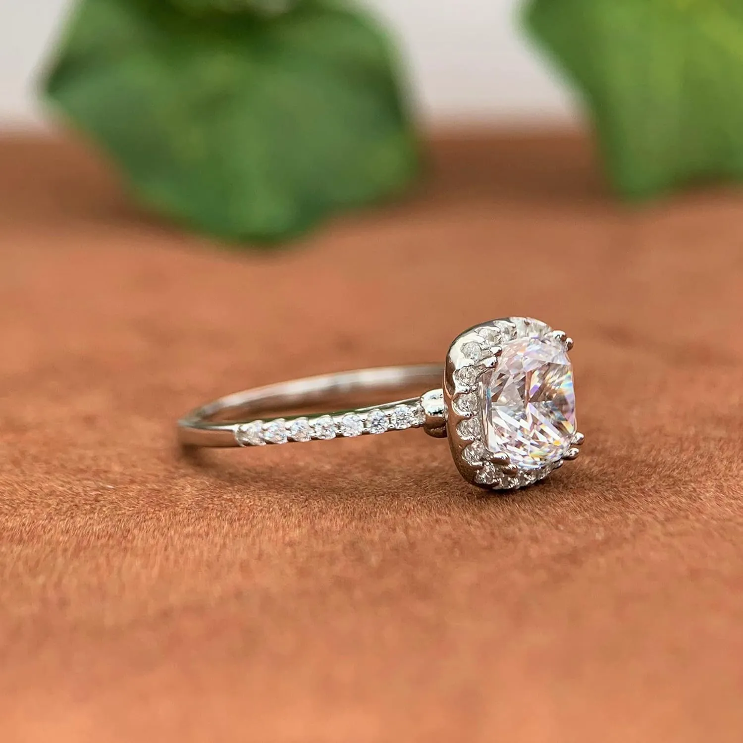 Cushion Moissanite Rings, 2 Carat Moissanite Engagement Ring, Cushion Halo Engagement Ring