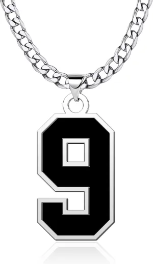 Custom Black Number Necklaces for Athletes Personalized Jersey Sports Number Chain Baseball Football Basketball Soccer Number Jewelry for Men Boys Girls Number Charm 3mm Cuban Link Chain, 0.7, 0.9, 1.2 inch