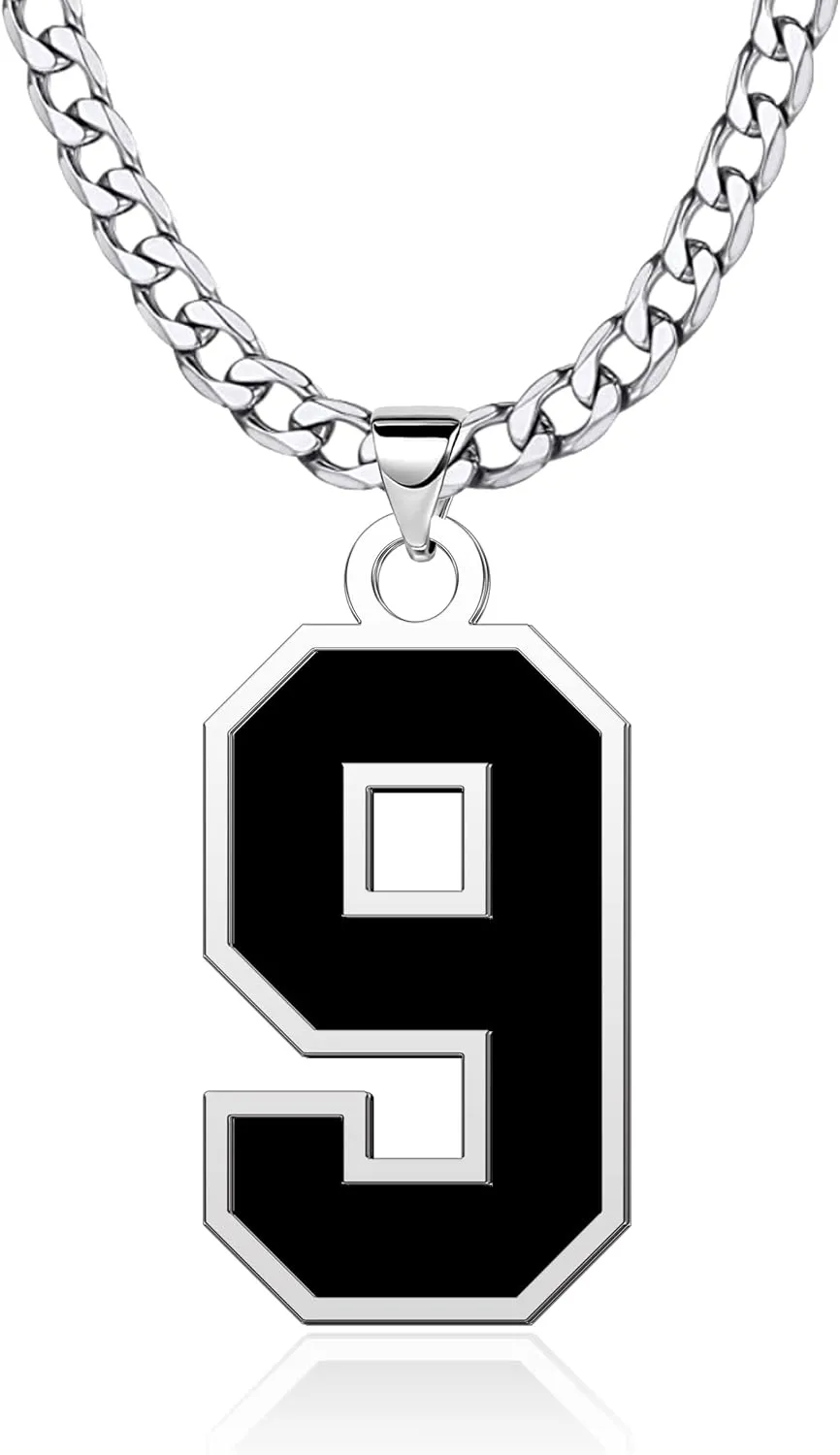 Custom Black Number Necklaces for Athletes Personalized Jersey Sports Number Chain Baseball Football Basketball Soccer Number Jewelry for Men Boys Girls Number Charm 3mm Cuban Link Chain, 0.7, 0.9, 1.2 inch