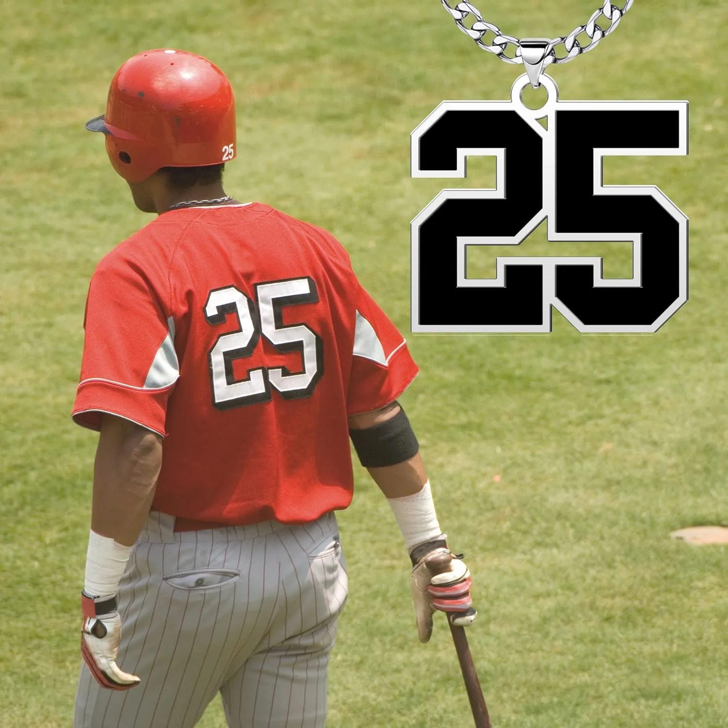 Custom Black Number Necklaces for Athletes Personalized Jersey Sports Number Chain Baseball Football Basketball Soccer Number Jewelry for Men Boys Girls Number Charm 3mm Cuban Link Chain, 0.7, 0.9, 1.2 inch