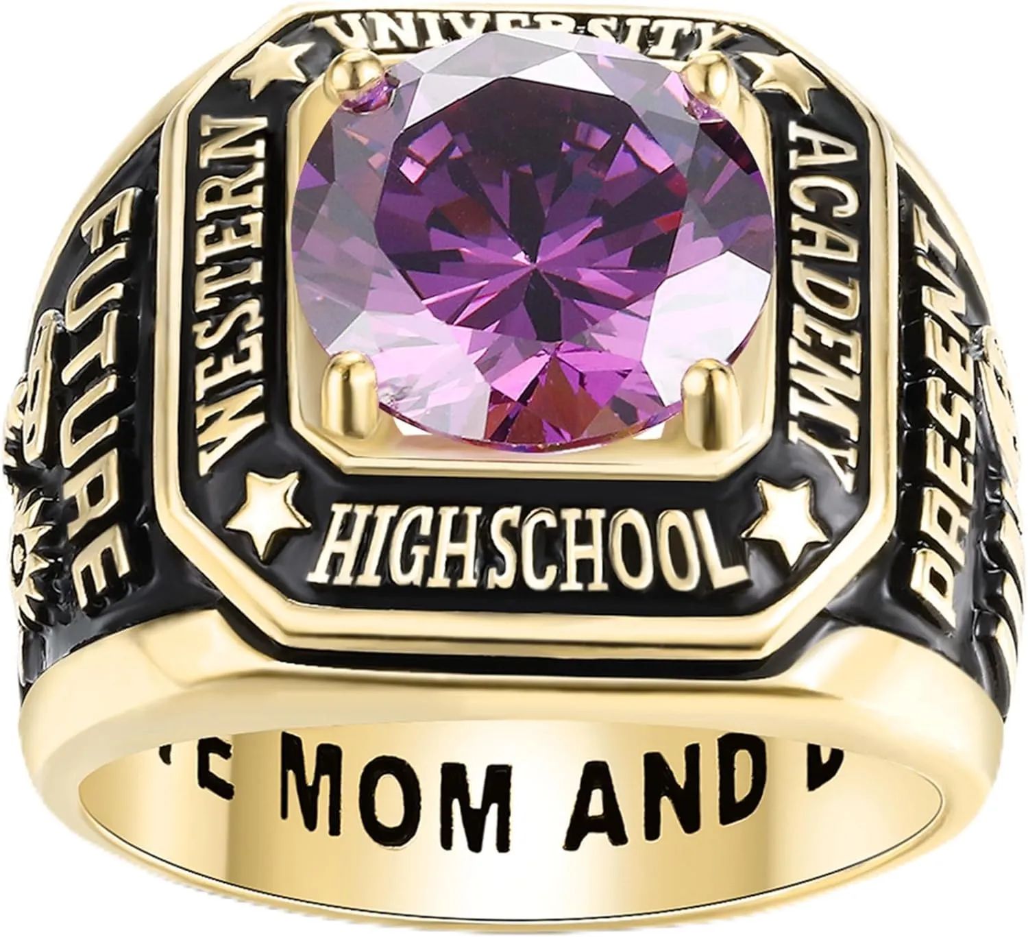 Custom Class Rings - Fully Personalized Men's High School Rings Size 5-15 with Cubic Zirconia Birthstone in Sterling Silver