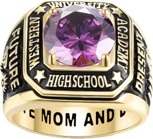 Custom Class Rings - Fully Personalized Men's High School Rings Size 5-15 with Cubic Zirconia Birthstone in Sterling Silver